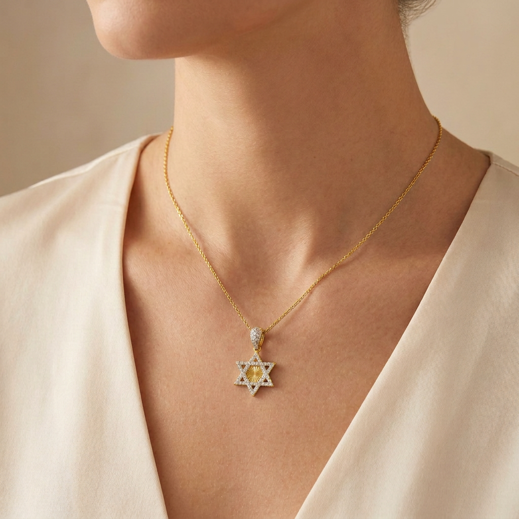 Dije de Oro 14k Estrella de David Especial con Zirconias mod. 10939