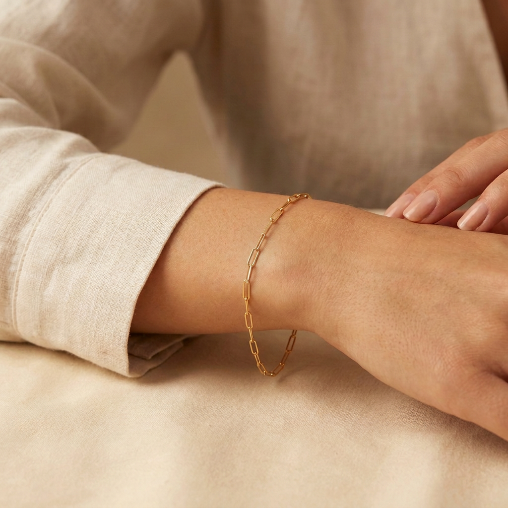 Pulsera de Oro 14k Paperclip delgada mod. 10978