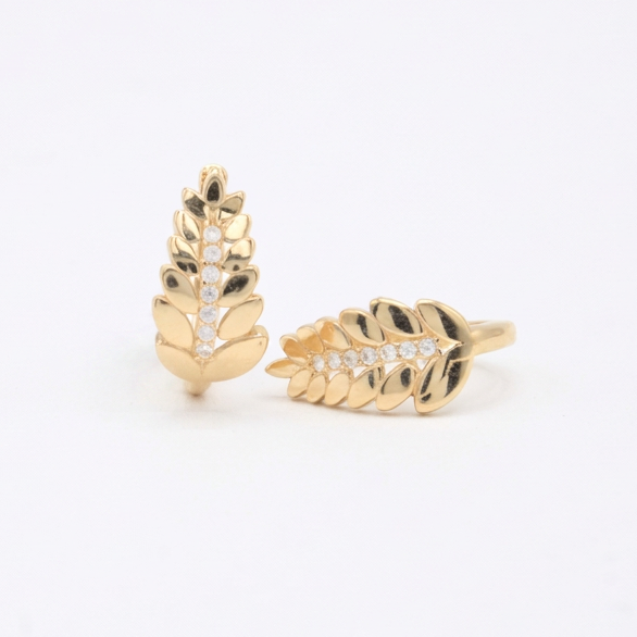 Grapa de Oro 14k Hojas con Incrustación de Zirconias mod. 11002