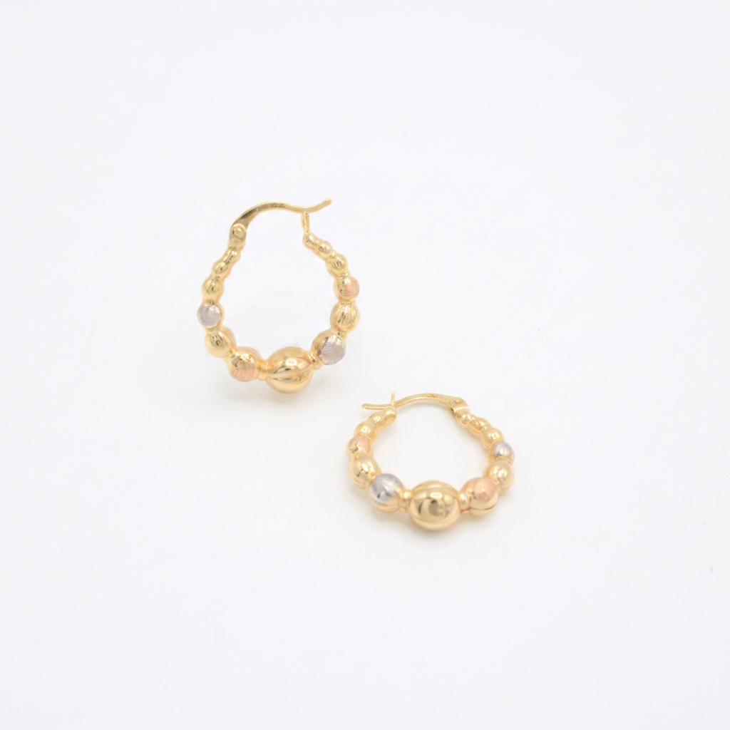 Arracada de Oro 14k Diseño Esferas Huecas Florentinas mod. 10889