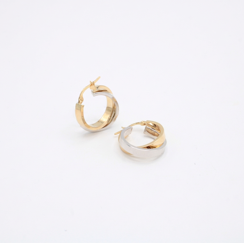 Arracada de Oro 14k Doble con Oro Blanco mod. 10897