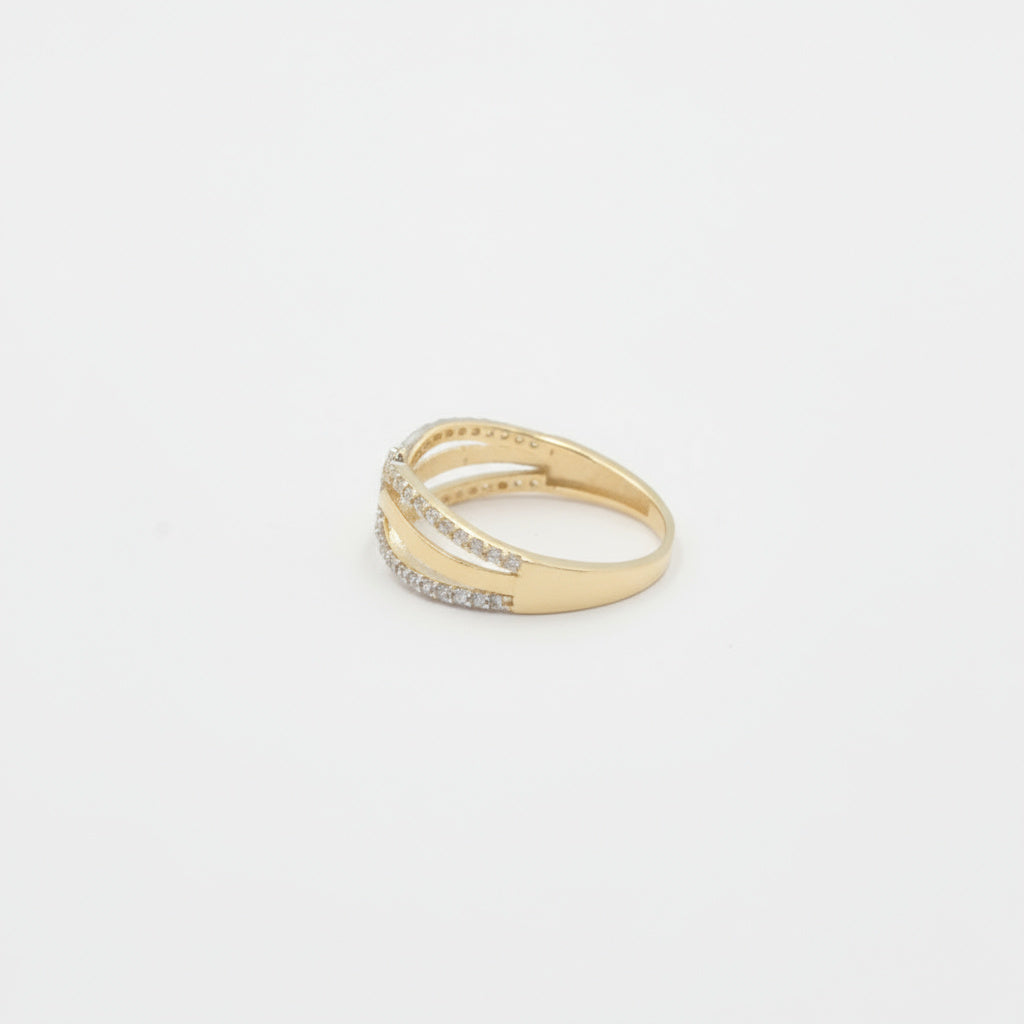 Anillo de Oro 14k Diseño de Bandas Entrelazadas con Incrustado de Zirconias mod. 9955