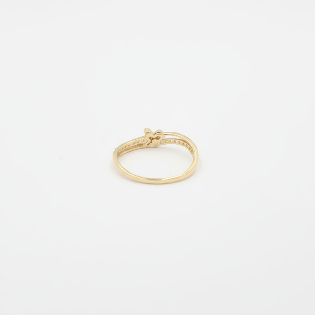 Anillo de Oro 14k Diseño Especial Cruzado de Zirconias y Mariposa mod. 9962