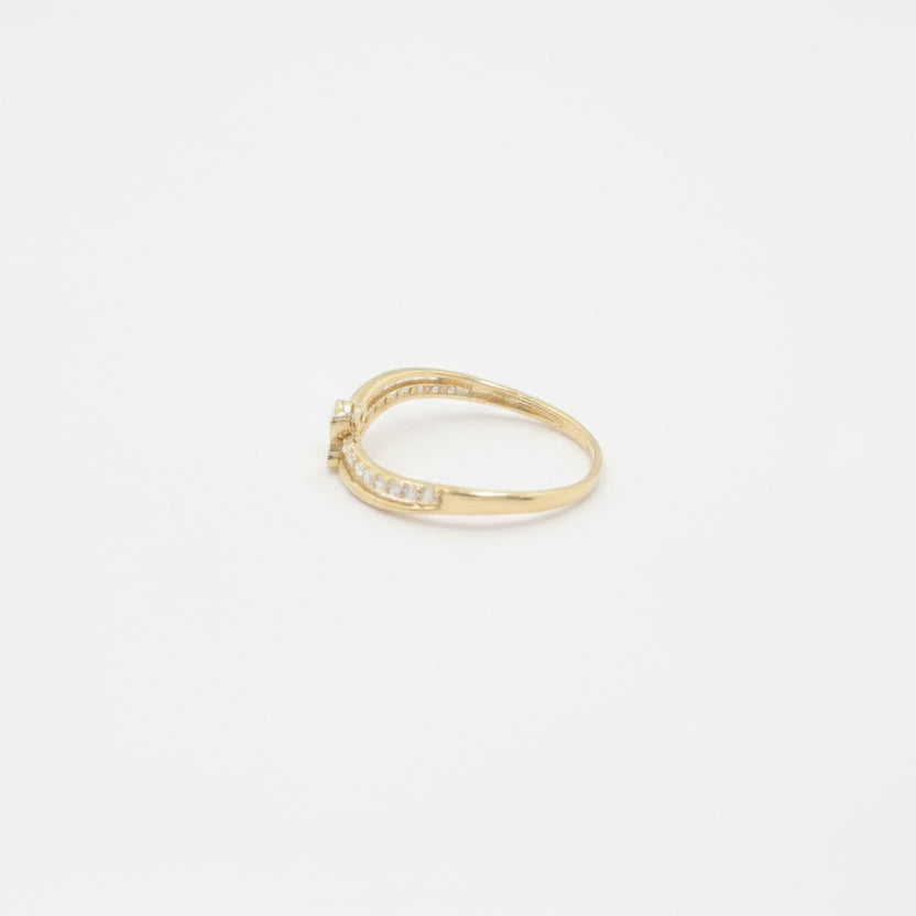 Anillo de Oro 14k Diseño Especial Cruzado de Zirconias y Mariposa mod. 9962