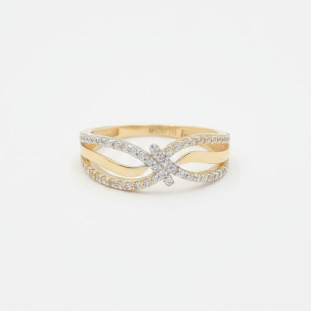 Anillo de Oro 14k Diseño de Bandas Entrelazadas con Incrustado de Zirconias mod. 9955