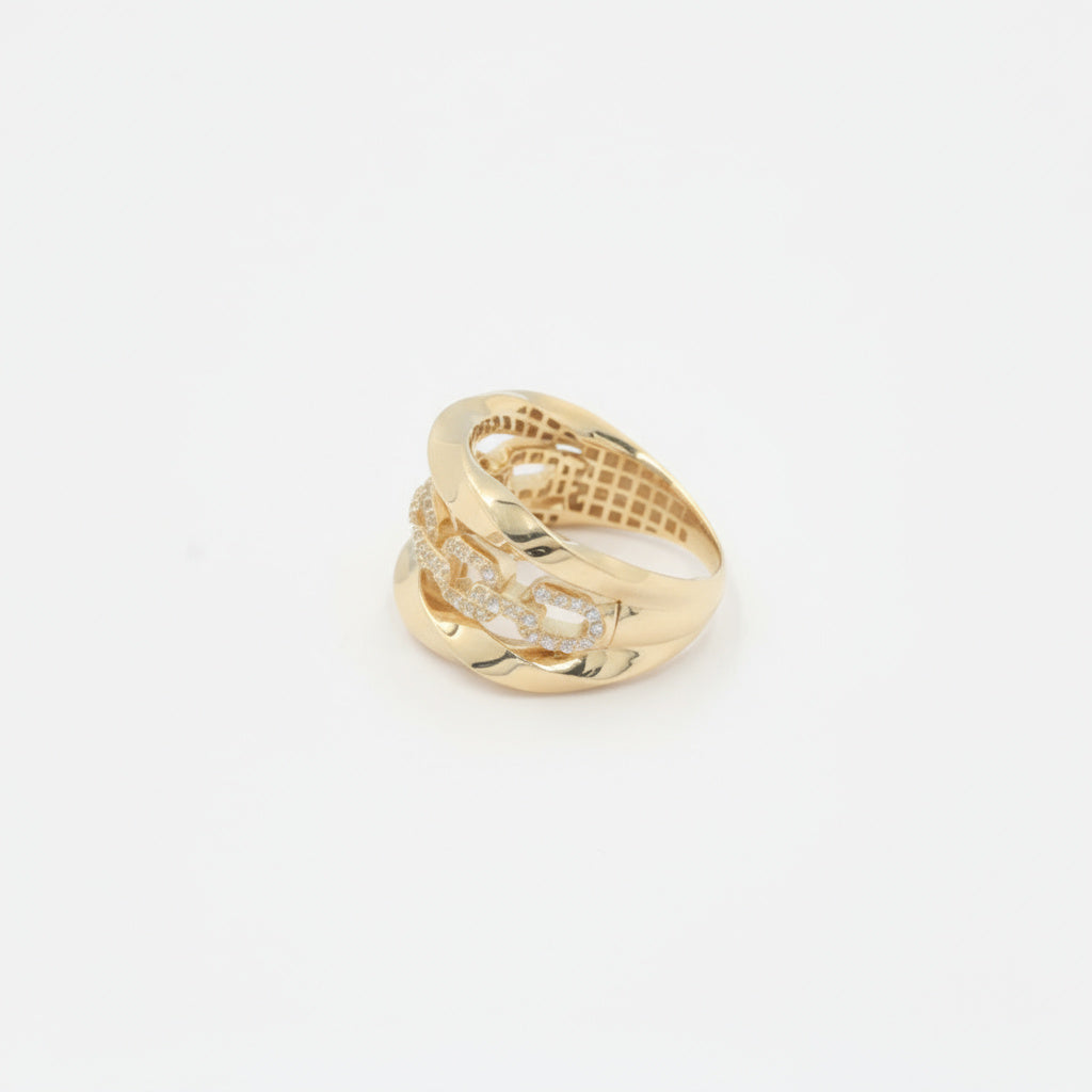 Anillo de Oro 14k Diseño Espiral de Cadena con Incrustado de Zirconia mod. 9941
