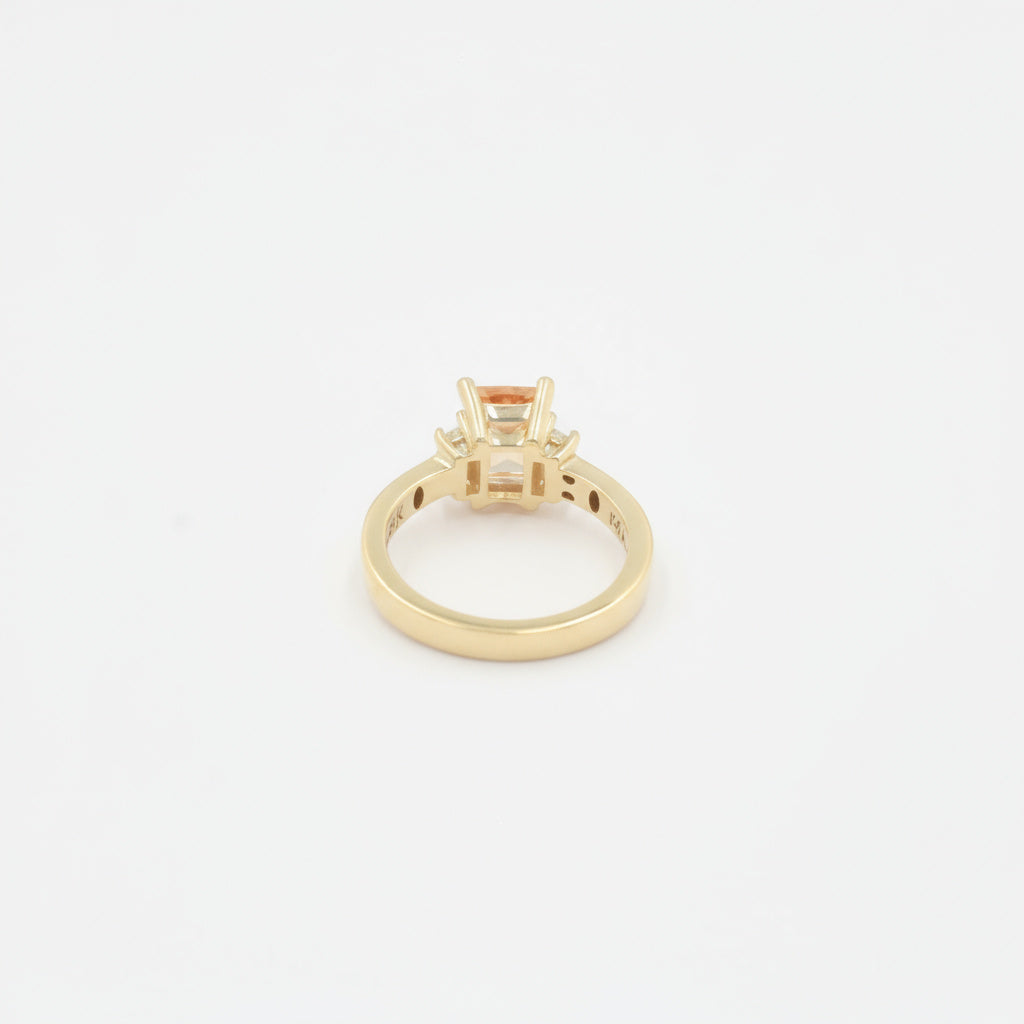 Anillo de Oro 14k Zirconia Cuadrada Color Naranja y Blanco mod. 9940