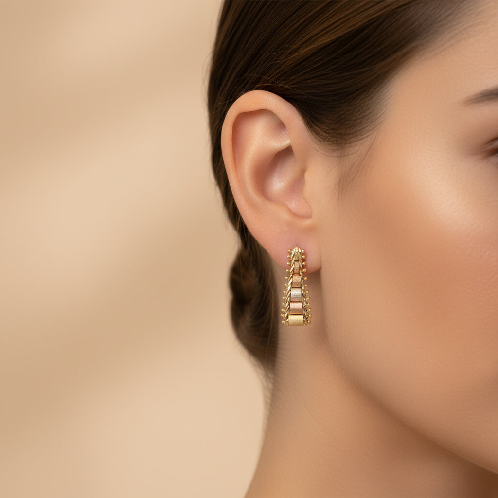 Arete Largo de Oro 14k con Diseño Petatillo Florentino mod. 10059