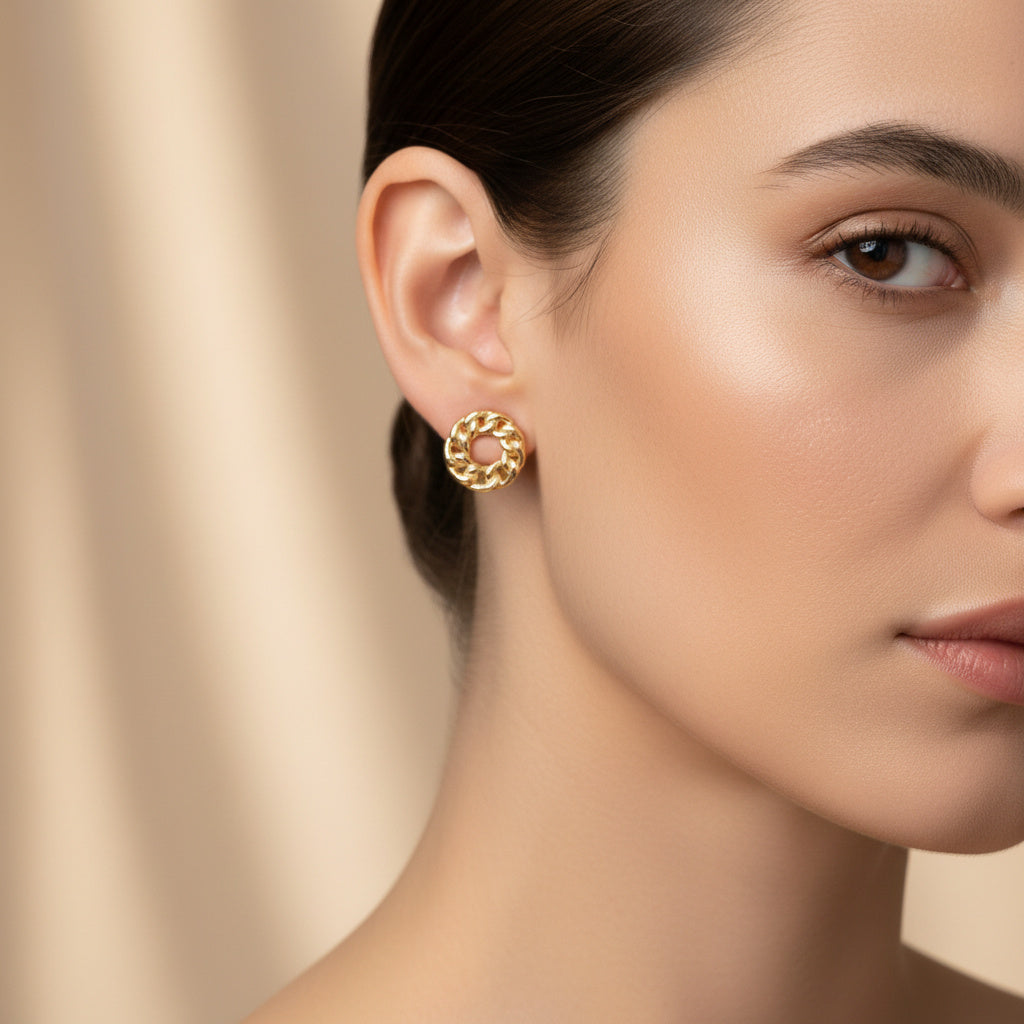 Arete de Oro 14k con Diseño de Flor en Eslabones mod. 10055