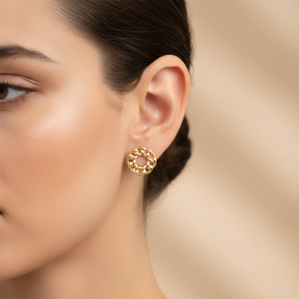 Arete de Oro 14k con Diseño de Flor en Eslabones mod. 10055