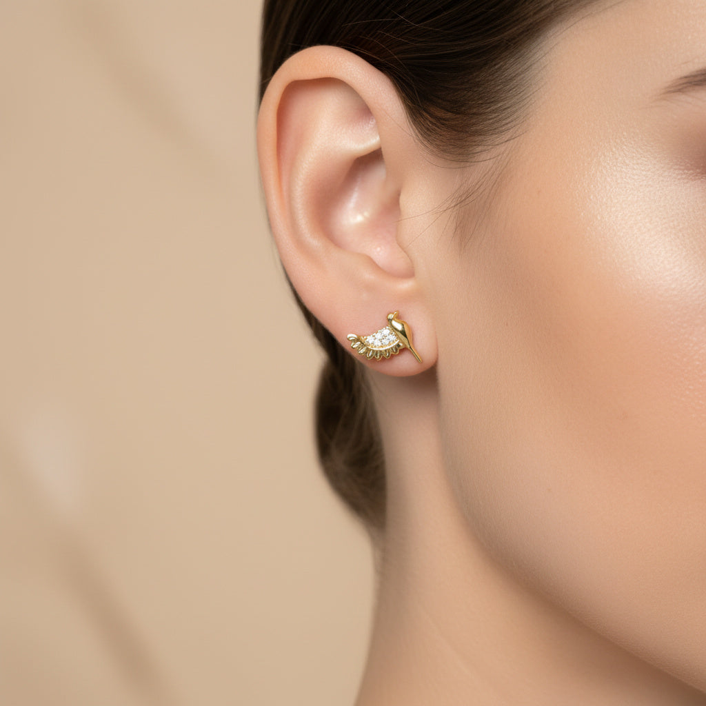 Arete de Oro 14k Colibrí con Incrustación de Zirconias Finas mod. 10060