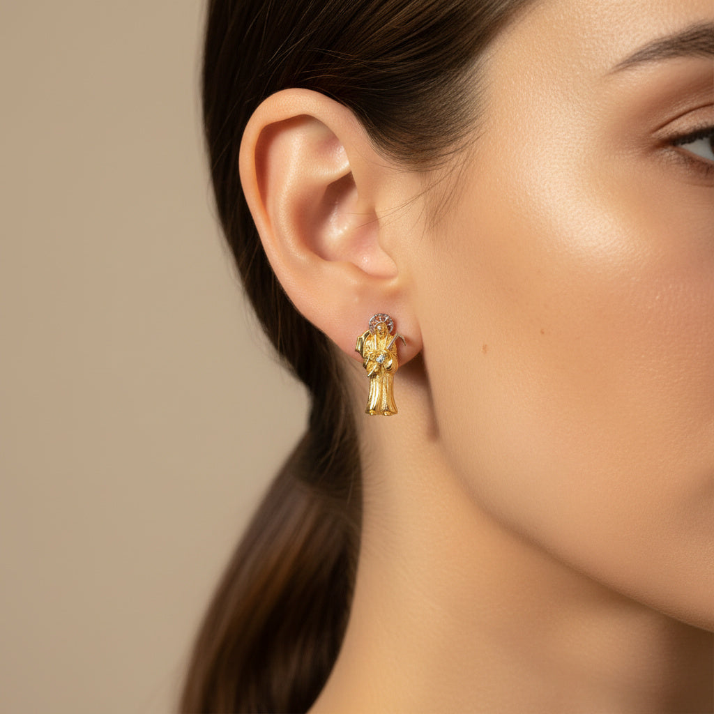 Arete de Oro 14k con Diseño de La Santa Muerte mod. 10054