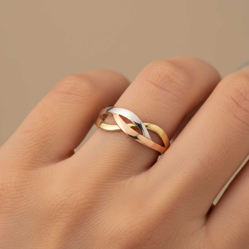 Anillo de Oro 14k Florentino Liso con Diseño Cruzado mod. 9976