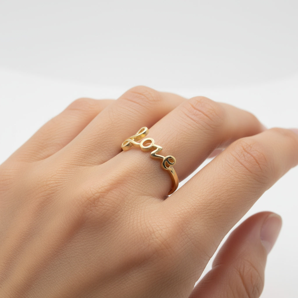 Anillo de Oro 14k Liso con Diseño Especial Love mod. 9959
