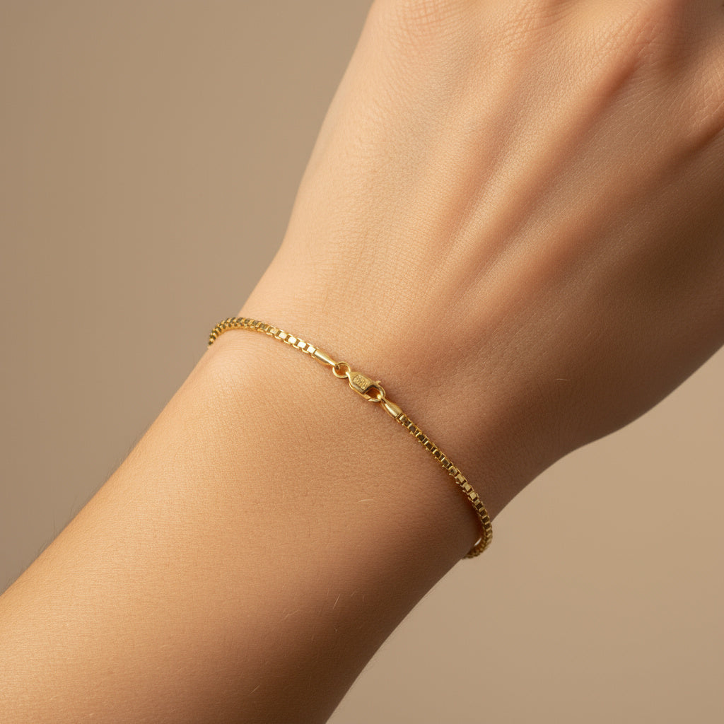 Pulsera de Oro 14k Eslabón Veneciano Cuadrado con Cierre de Pestaña de Lujo mod. 10000