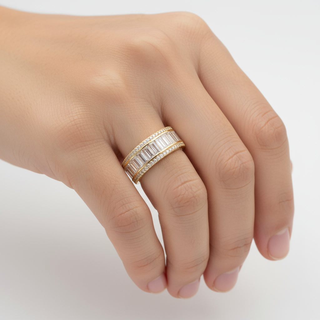 Anillo de Oro 14k con Incrustaciones Finas y Zirconias Baguette mod. 9954