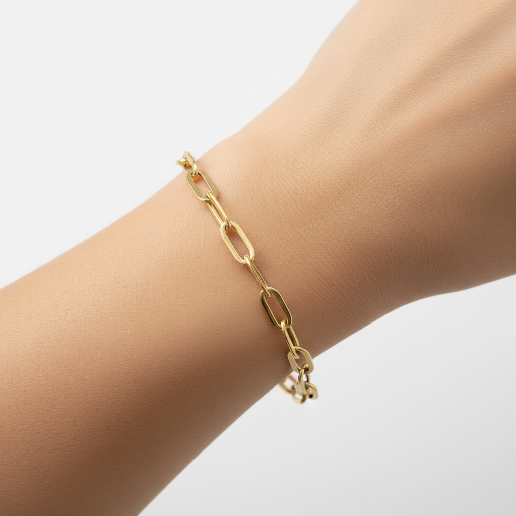 Pulsera de Oro 14k Estilo Paper Clip Liso con Broche de Presión mod. 10001