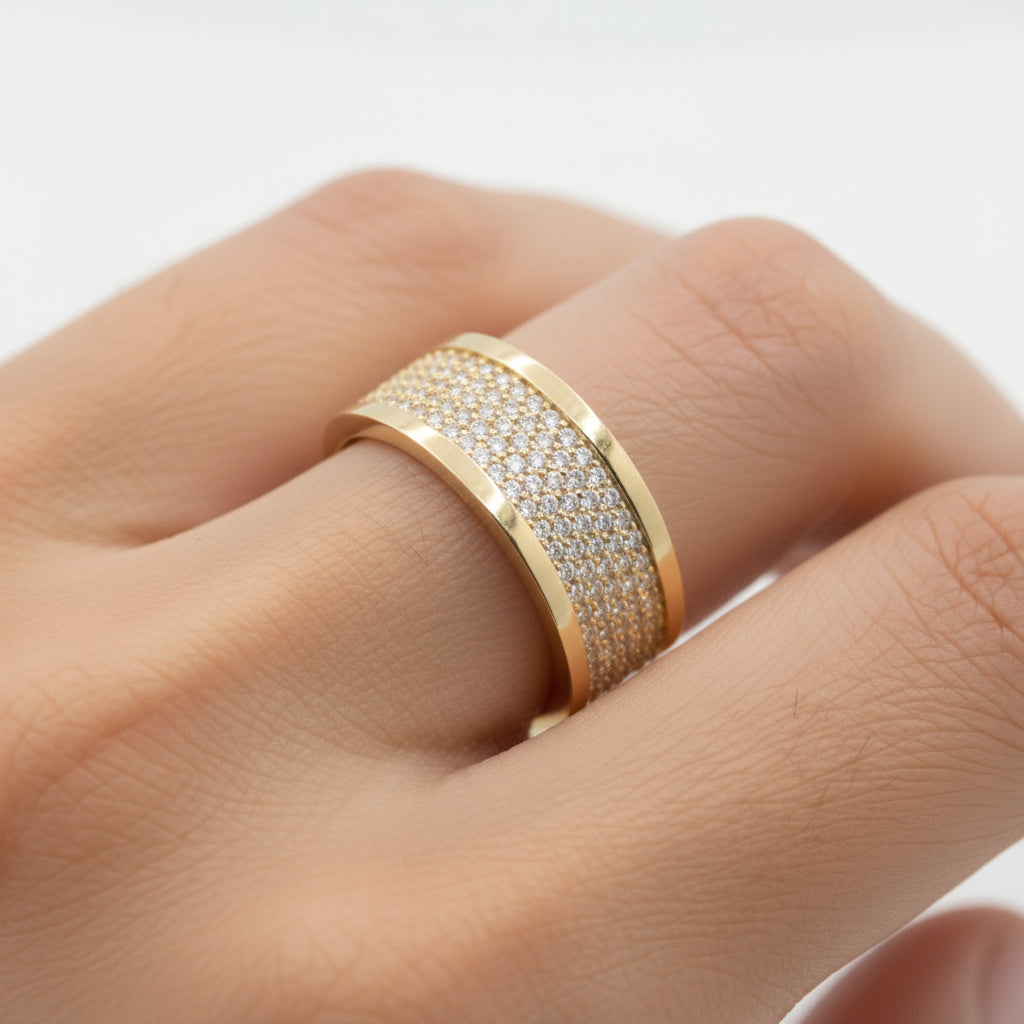 Anillo de Oro 14k Pavé de Zirconias en Dos Niveles mod. 9961