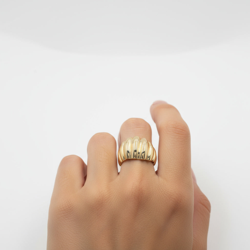 Anillo de Oro 14k Cúpula con Diseño de Canales en Espiral mod. 9985