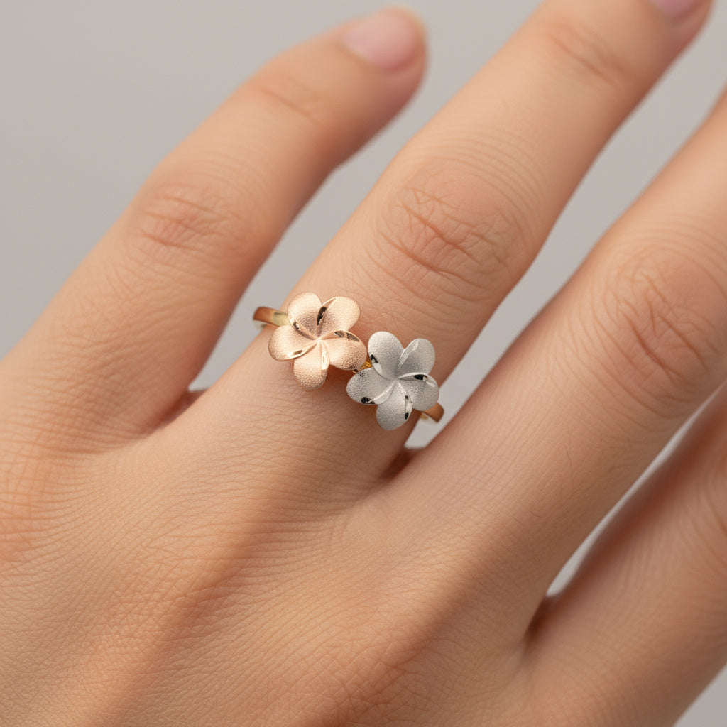 Anillo de Oro 14k Florentino con Diseño de Doble Flor mod. 9951