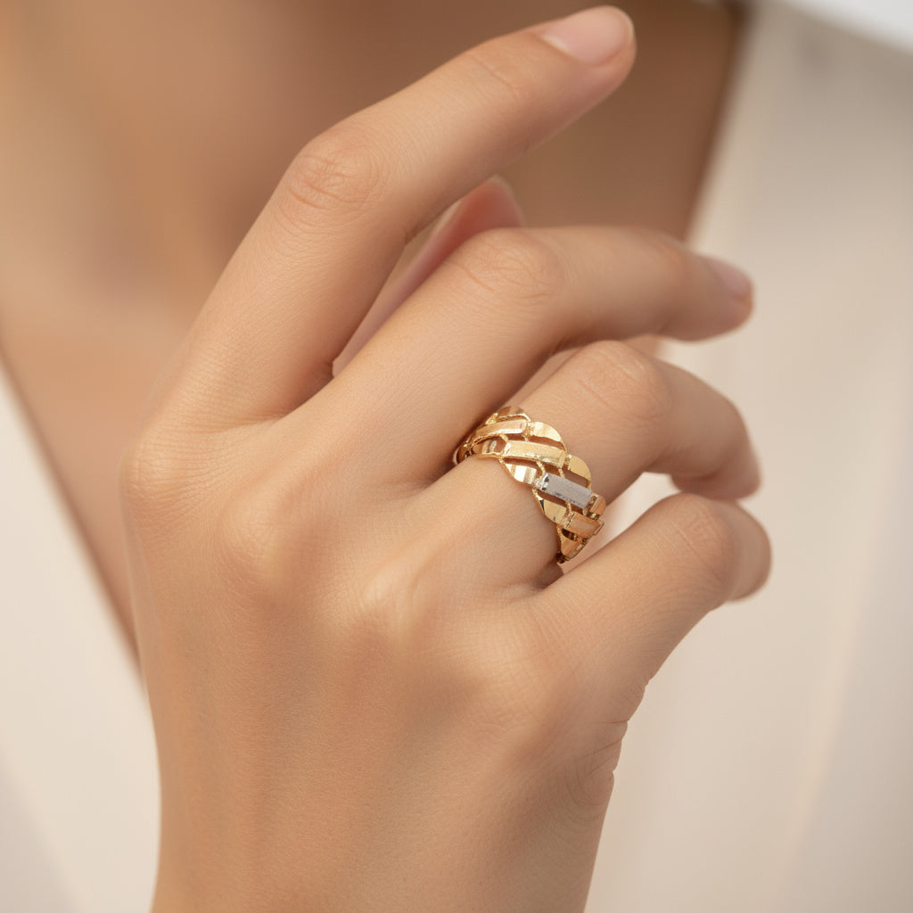 Anillo de Oro 14k Florentino Estilo Eslabón Gourmet mod. 9948