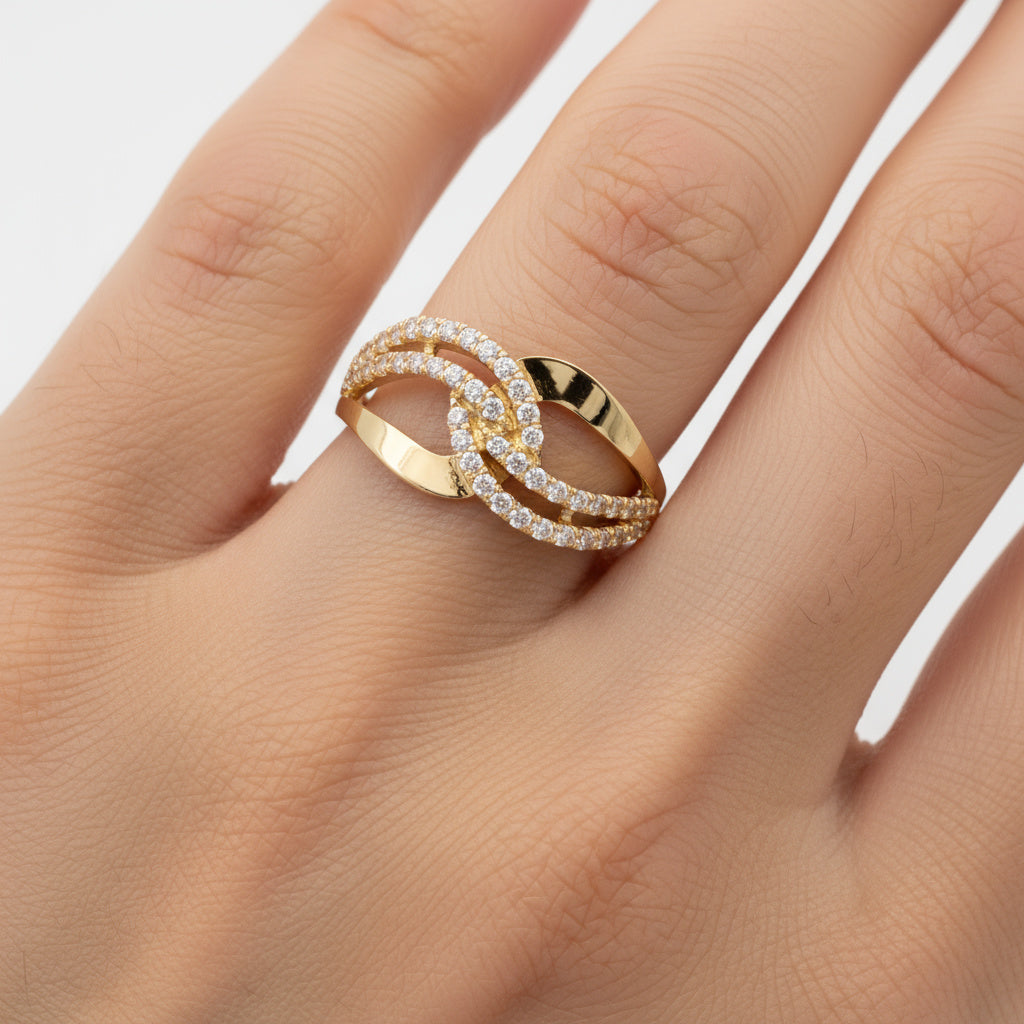 Anillo de Oro 14k Diseño Entrelazado con Incrustado de Zirconias mod. 9950