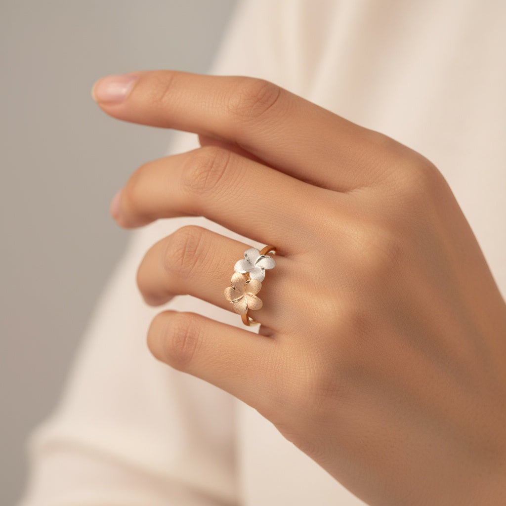 Anillo de Oro 14k Florentino con Diseño de Doble Flor mod. 9951