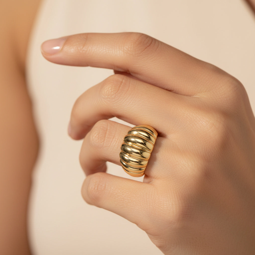 Anillo de Oro 14k Cúpula con Diseño de Canales en Espiral mod. 9985