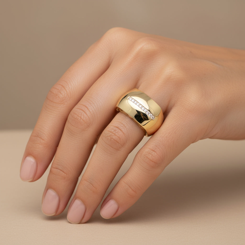 Anillo de Oro 14k Diseño Maxi con Incrustado de Zirconia mod. 9989