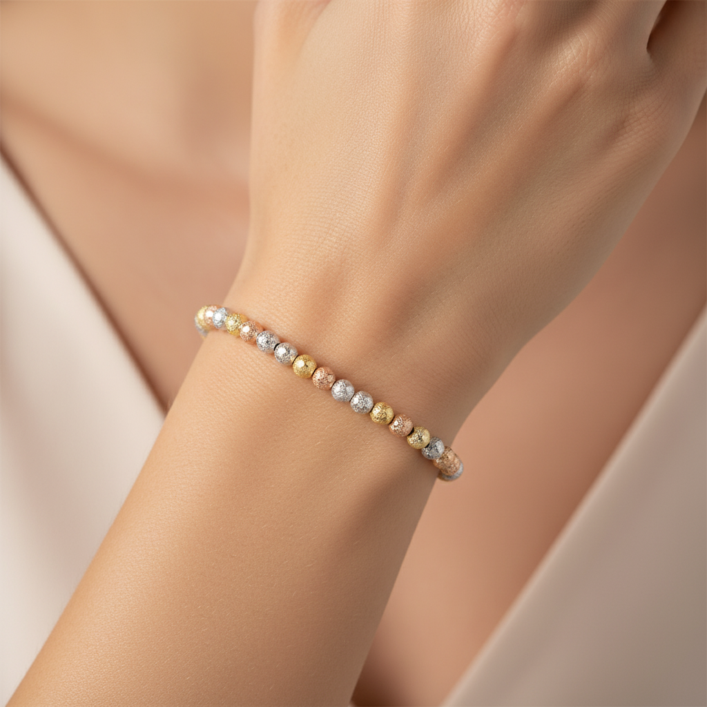 Pulsera de Oro 14k Florentino con Diseño de Esferas Facetadas mod. 10002