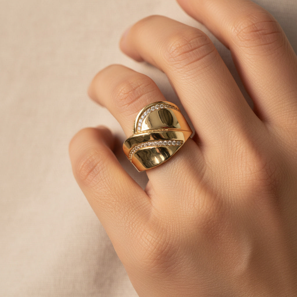 Anillo de Oro 14k Envoltura Cruzada con Incrustado de Zirconias  mod. 9986