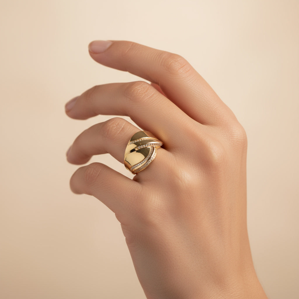 Anillo de Oro 14k Envoltura Cruzada con Incrustado de Zirconias  mod. 9986