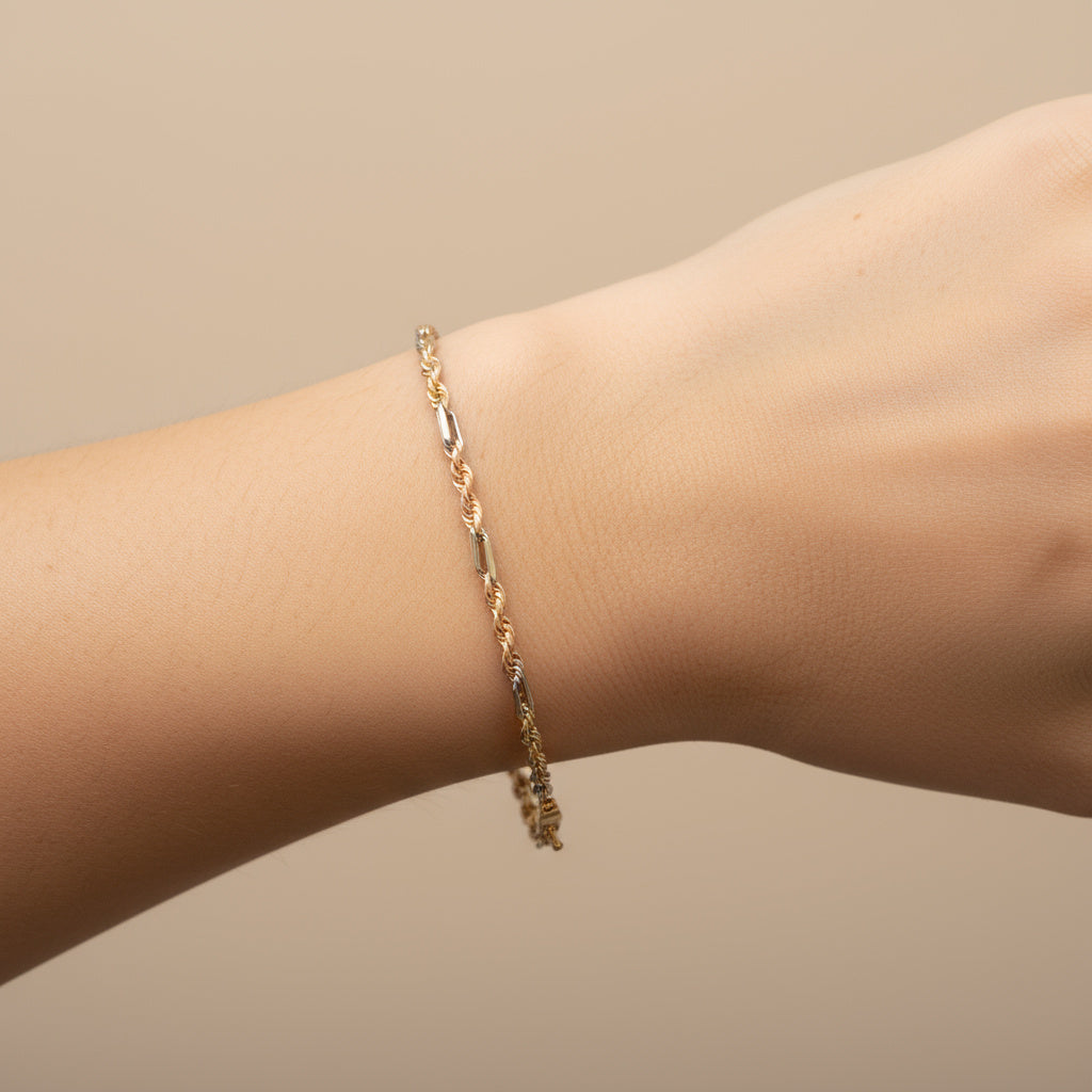 Pulsera de Oro 14k Florentino con Diseño Torzal y Eslabón Naval mod. 9999