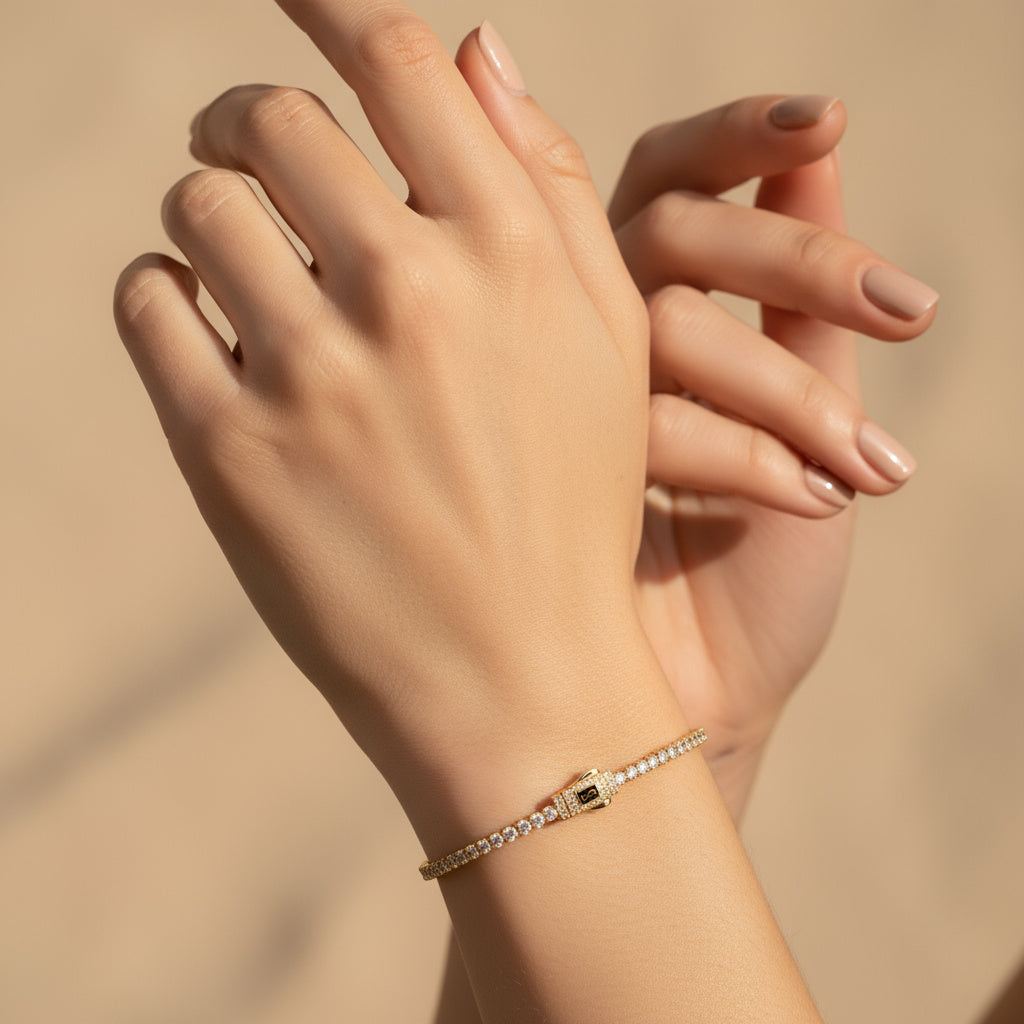 Pulsera de Oro 14k Mónaco Chain Modelo Aqua con Incrustado de Zirconias mod. 9995