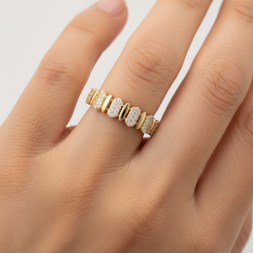 Anillo de Oro 14k Diseño de Óvalos Intercalados con Zirconias Finas mod. 9952