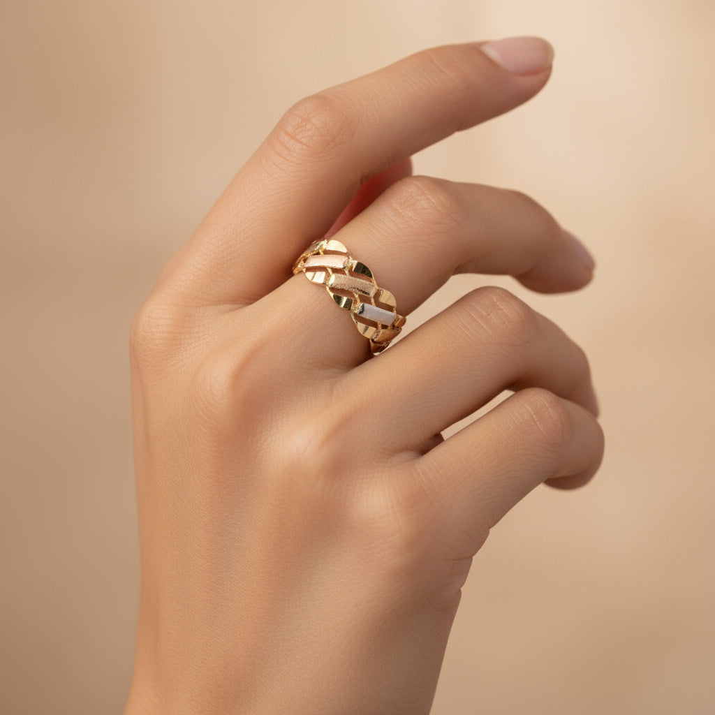 Anillo de Oro 14k Florentino Estilo Eslabón Gourmet mod. 9948