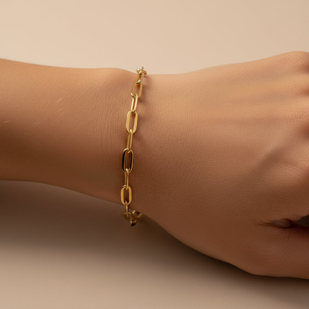 Pulsera de Oro 14k Estilo Paper Clip Liso con Broche de Presión mod. 10001