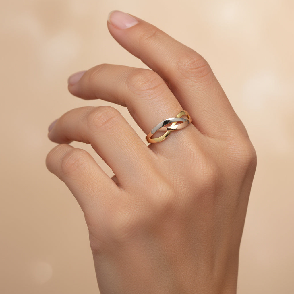 Anillo de Oro 14k Florentino Liso con Diseño Cruzado mod. 9976