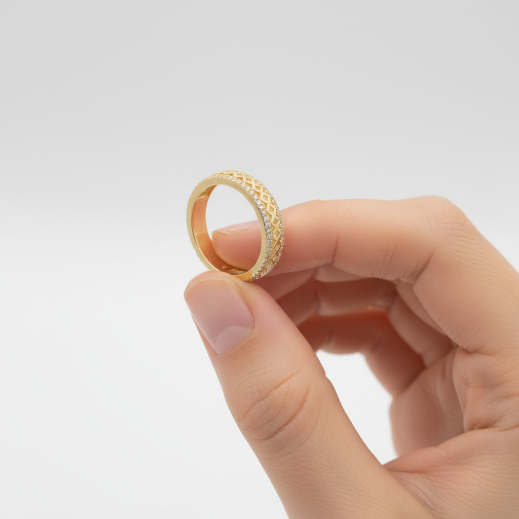 Anillo de Oro 14k Diseño Entrelazado Adornado con Zirconias mod. 9956