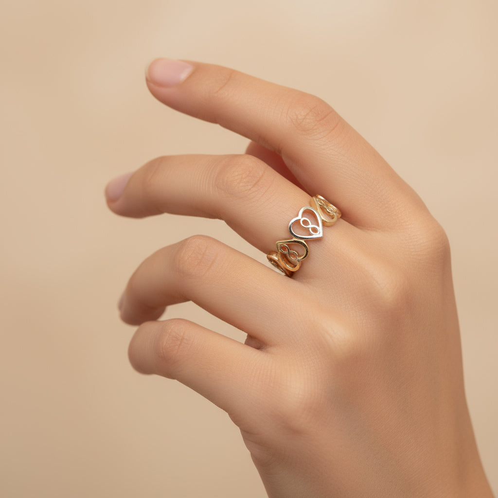 Anillo de Oro 14k Diseño Especial de Infinito Corazon mod. 9960