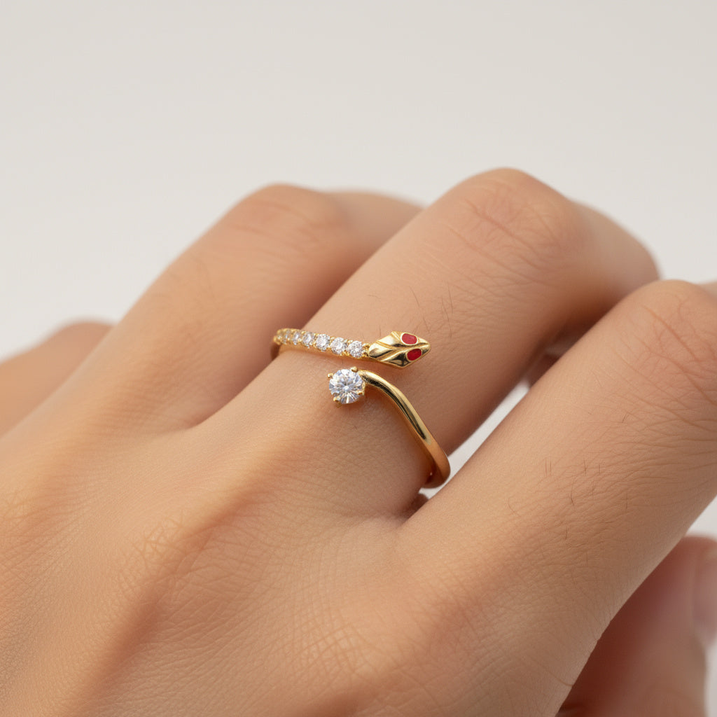 Anillo de Oro 14k Diseño de Serpiente con Zirconia Brillante mod. 9942