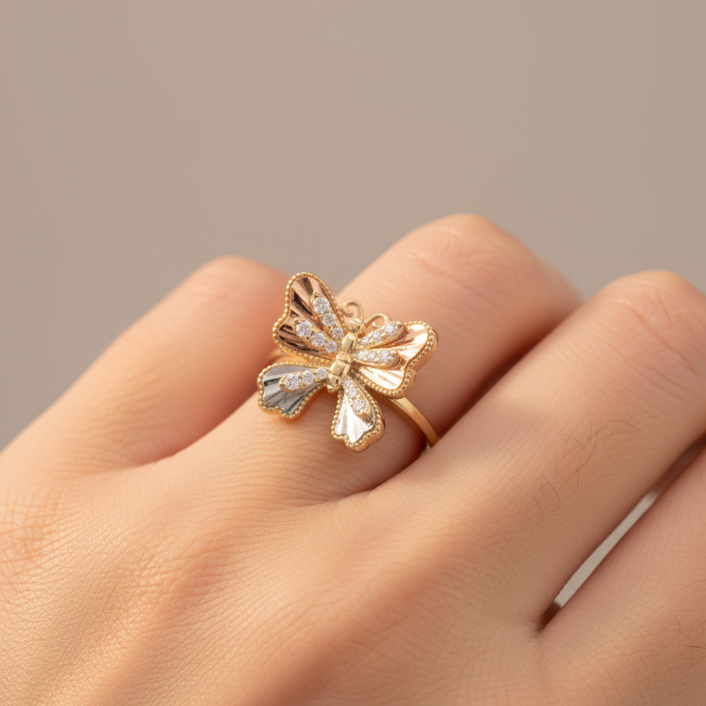 Anillo de Oro 14k Florentino Mariposa con Incrustado de Zirconias mod. 9937
