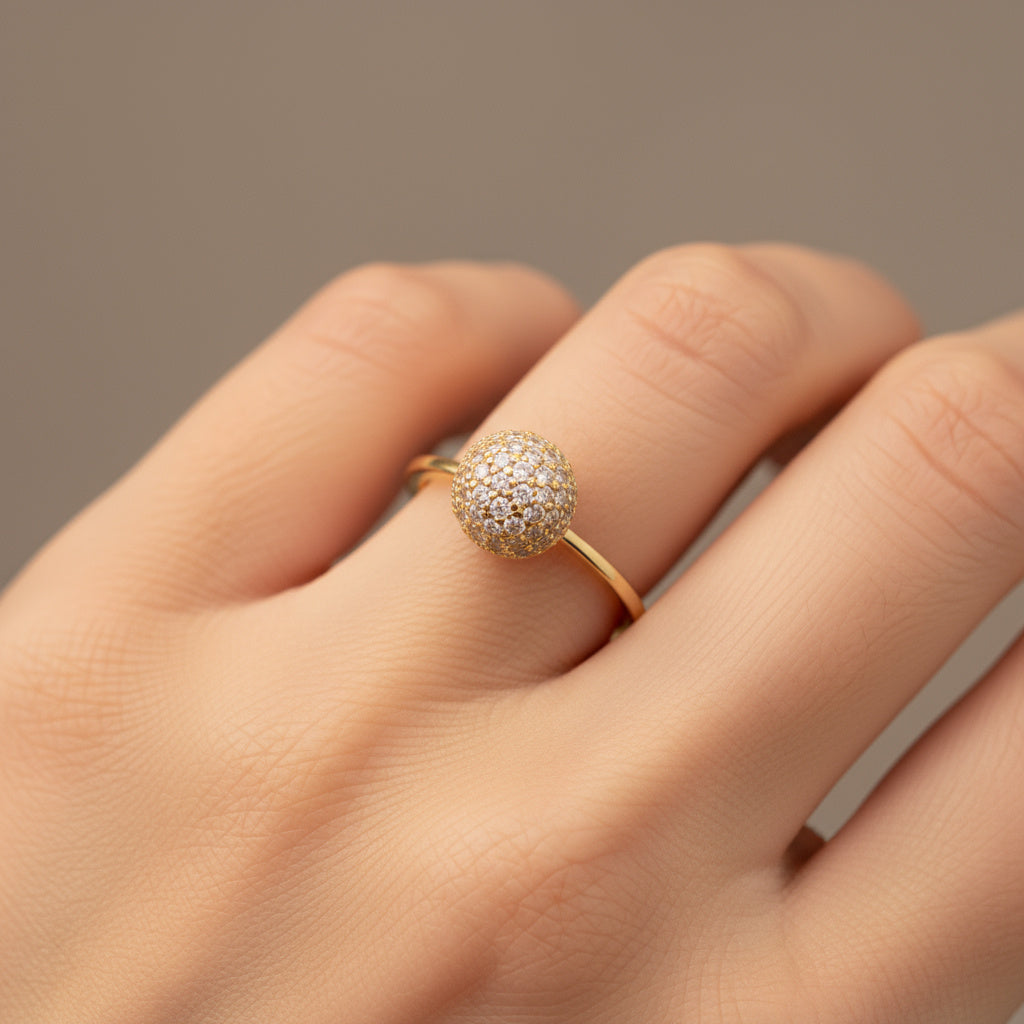 Anillo de Oro 14k Bola de Fuego con Incrustado de Zirconias mod. 9938