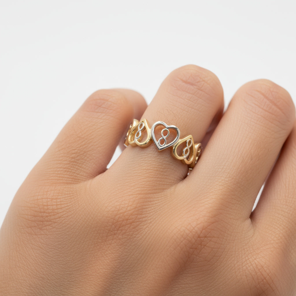 Anillo de Oro 14k Diseño Especial de Infinito Corazon mod. 9960