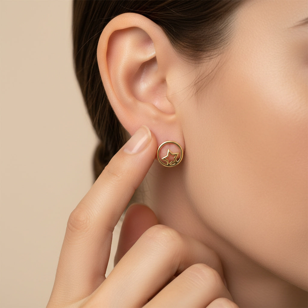 Arete de Oro 14k con Diseño de Esfera con Estrella mod. 10052