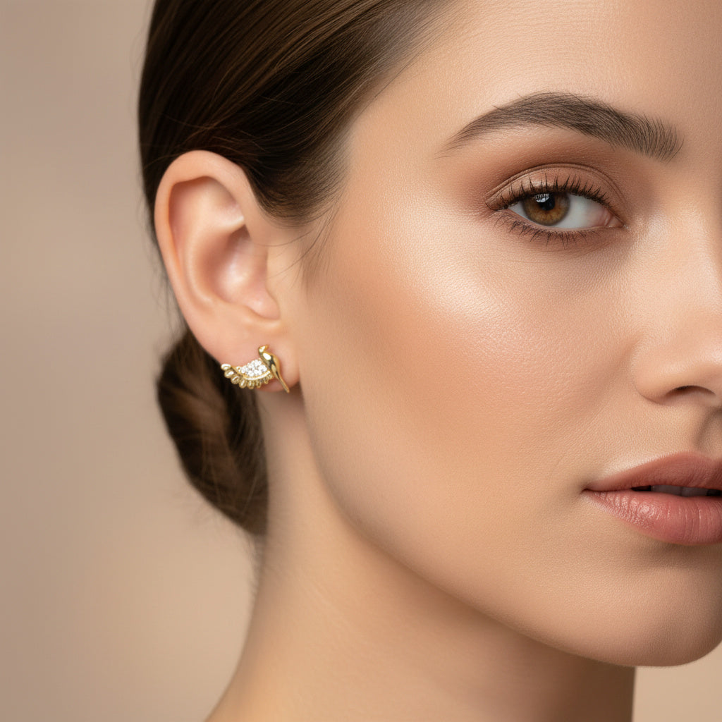 Arete de Oro 14k Colibrí con Incrustación de Zirconias Finas mod. 10060