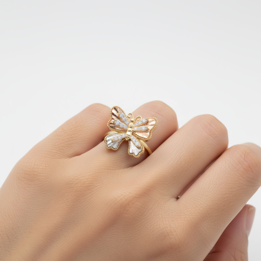 Anillo de Oro 14k Florentino Mariposa con Incrustado de Zirconias mod. 9937