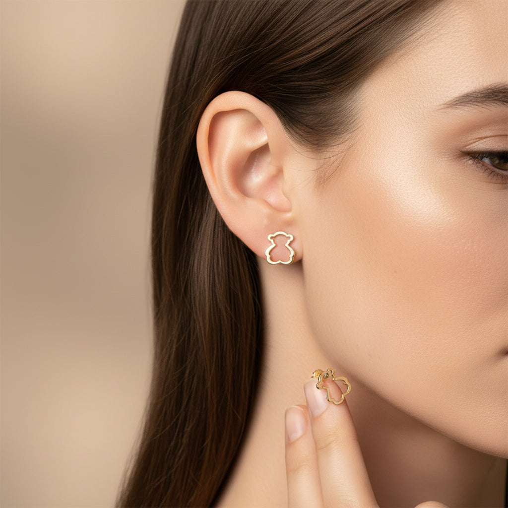 Arete de Oro 14k con Diseño Liso de Osito mod. 10053