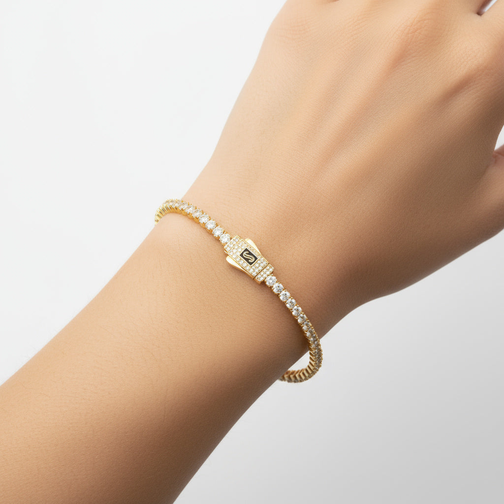 Pulsera de Oro 14k Mónaco Chain Modelo Aqua con Incrustado de Zirconias mod. 9995