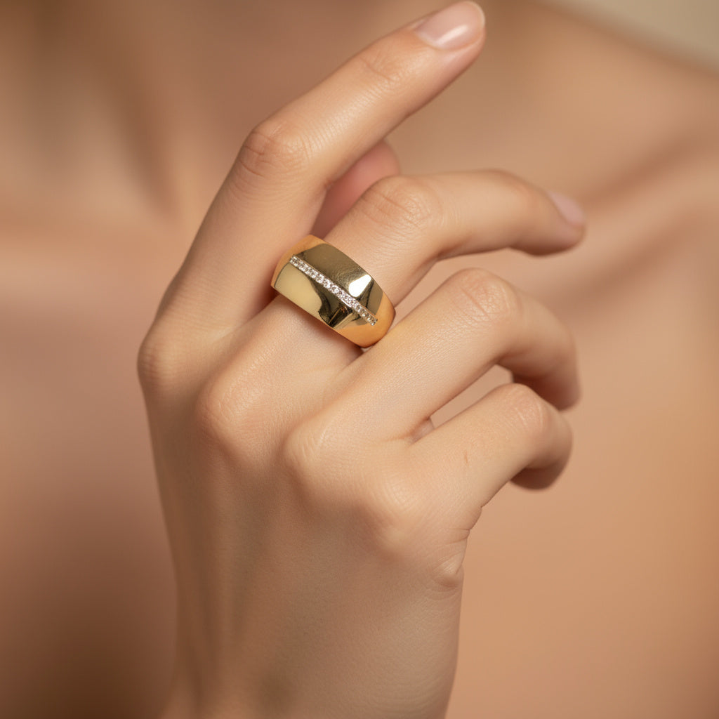 Anillo de Oro 14k Diseño Maxi con Incrustado de Zirconia mod. 9989